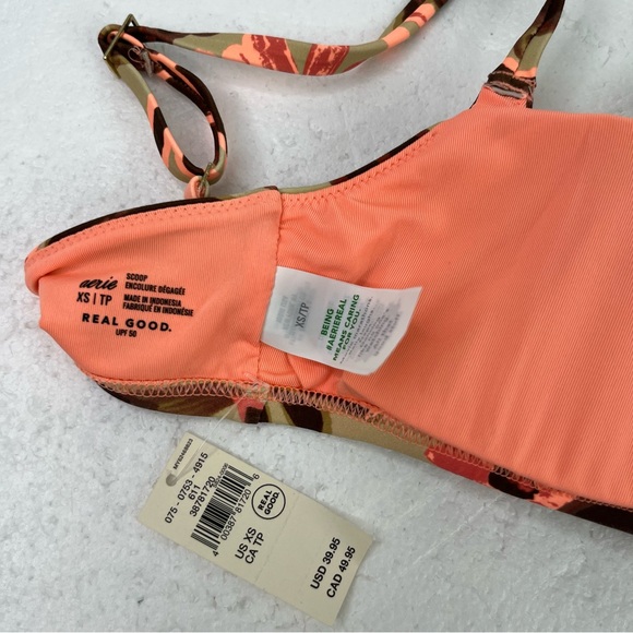 Aerie Peach Bikini Top with Floral Straps Swimsuit Women’s XS - Picture 5 of 5